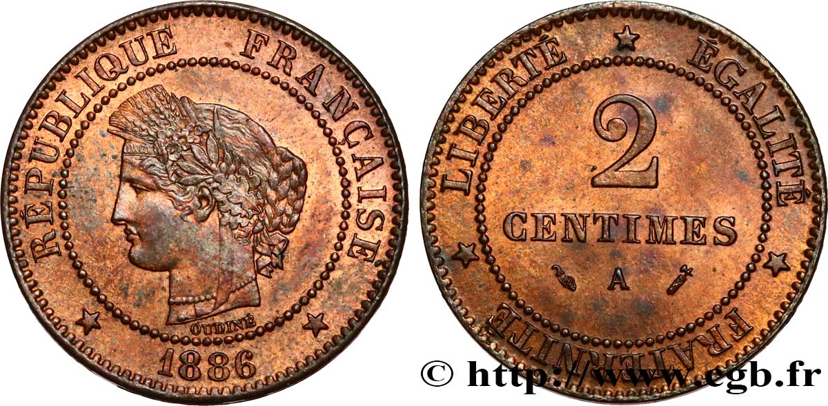 2 centimes Cérès 1886 Paris F.109/12 SPL+ 