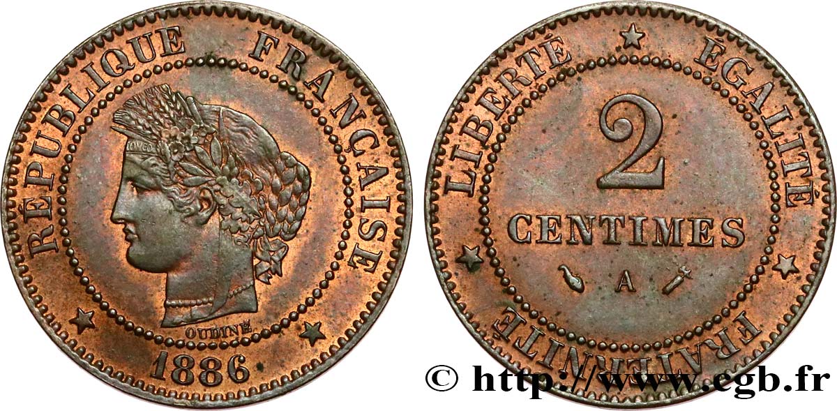 2 centimes Cérès 1886 Paris F.109/12 AU55 