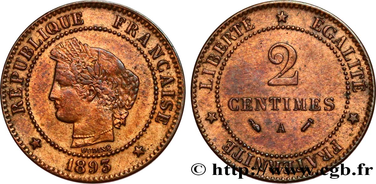 2 centimes Cérès 1893 Paris F.109/19 TTB 