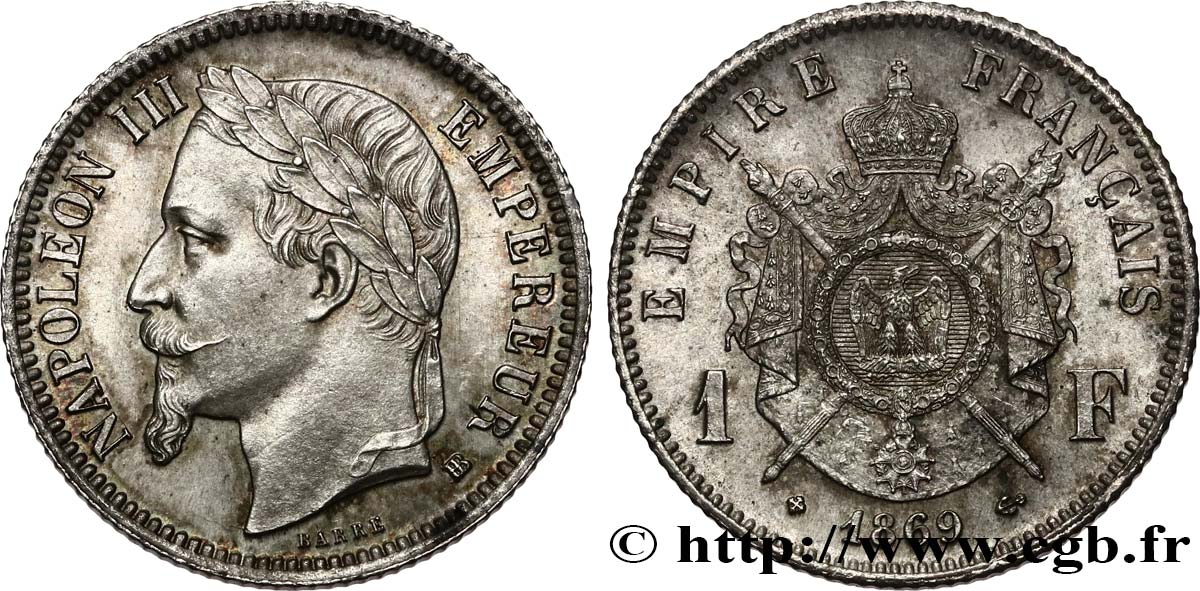 1 franc Napoléon III, tête laurée 1869 Strasbourg F.215/15 SUP62 