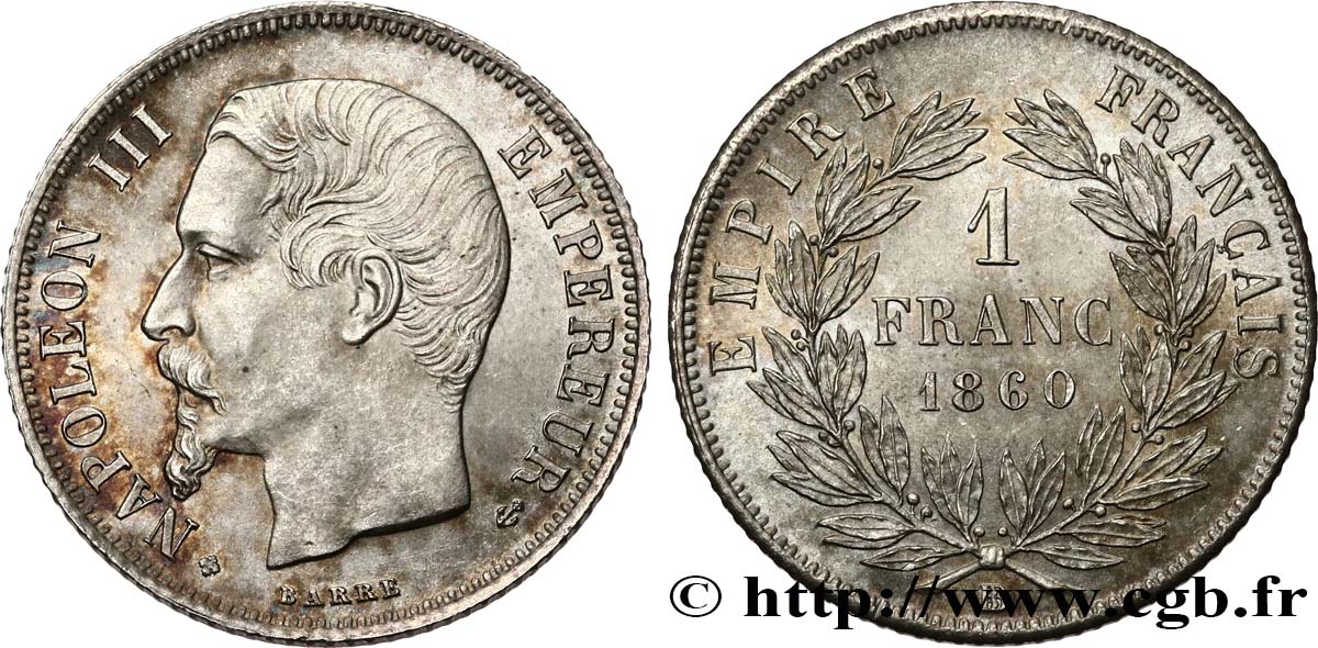 1 franc Napoléon III, tête nue 1860 Strasbourg F.214/19 SPL63 