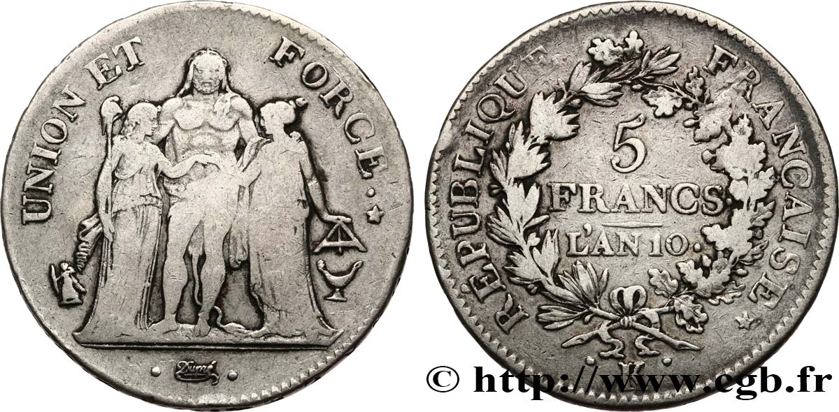5 francs Union et Force, Union serré, seulement glands intérieurs 1802 Bordeaux F.288/173 VF 