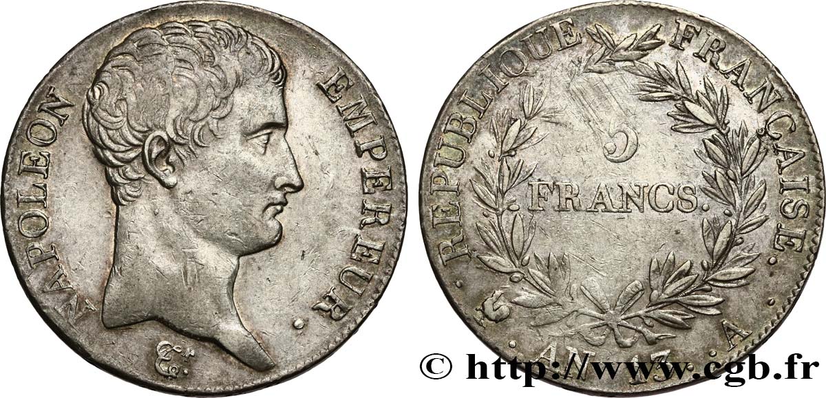 5 francs Napoléon Empereur, Calendrier révolutionnaire 1805 Paris F.303/2 XF 