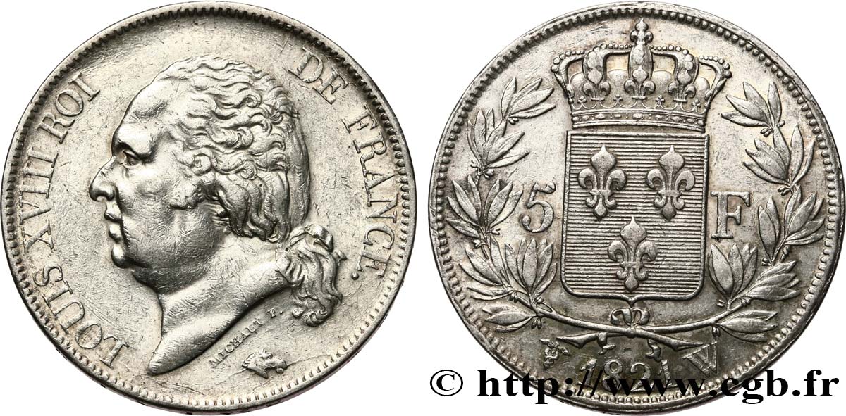 5 francs Louis XVIII, tête nue 1821 Lille F.309/67 TTB+ 