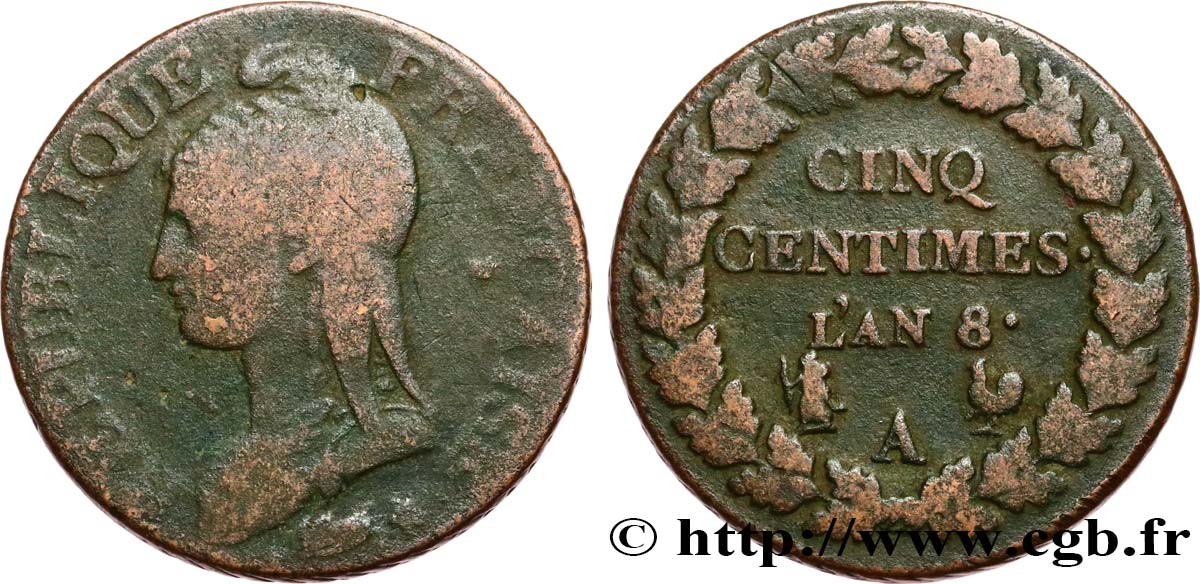 Cinq centimes Dupré, grand module 1800 Paris F.115/85 TB15 