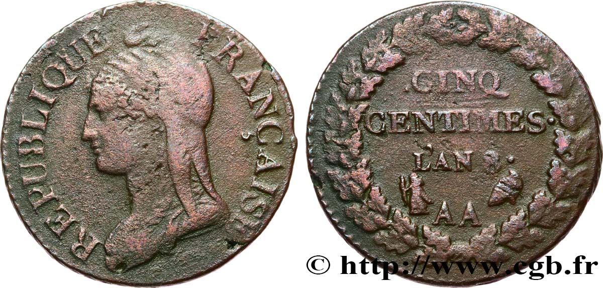 Cinq centimes Dupré, grand module 1800 Metz F.115/102 TB 