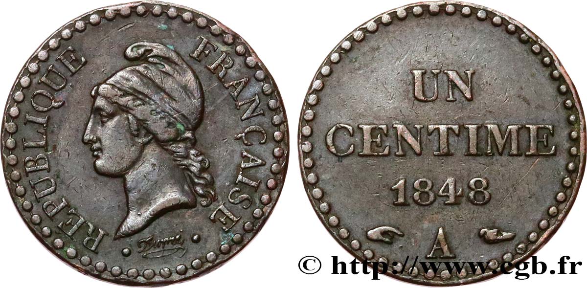 Un centime Dupré, IIe République 1848 Paris F.101/1 TB35 