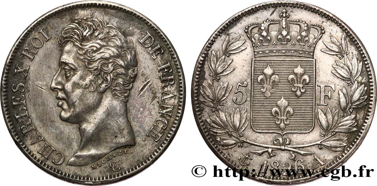 5 francs Charles X, 1er type 1826 Paris F.310/15 fVZ 