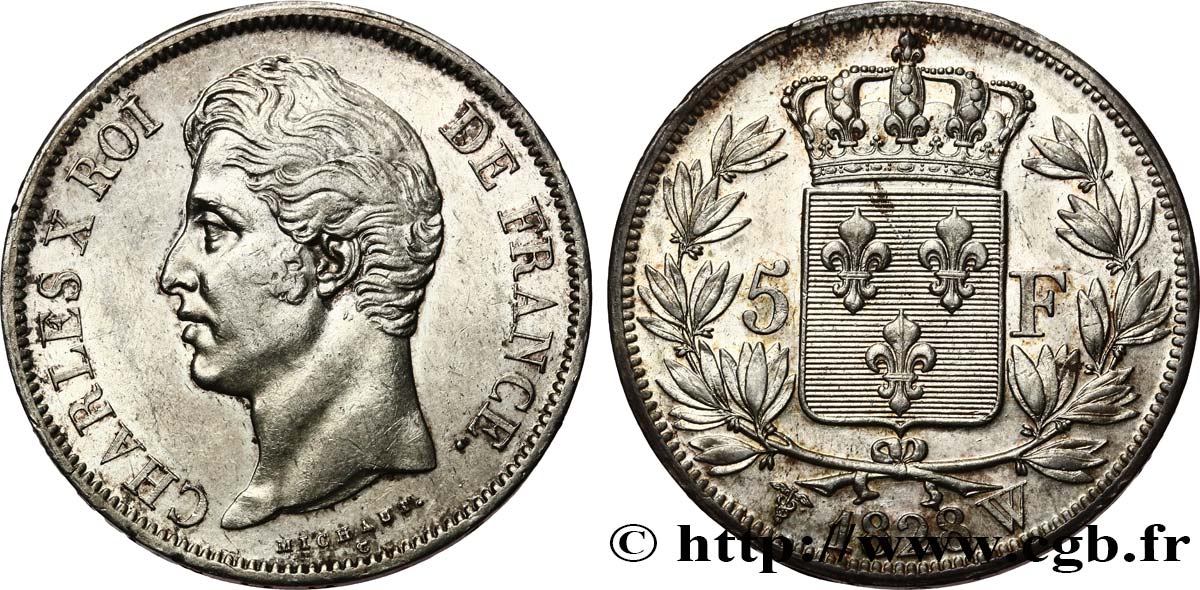 5 francs Charles X, 2e type 1828 Lille F.311/26 SUP 