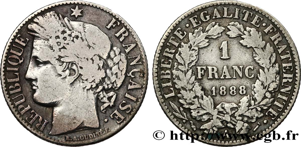 1 franc Cérès, Troisième République 1888 Paris F.216/10 TB 