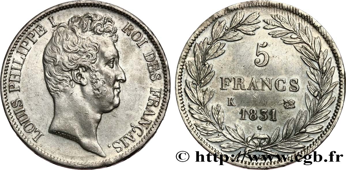 5 francs type Tiolier avec le I, tranche en creux 1831 Bordeaux F.315/20 SUP 