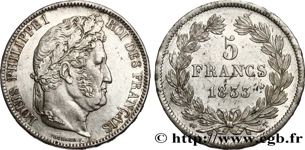 5 francs IIe type Domard 1833 Nantes F.324/26 SUP 