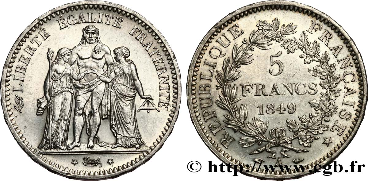 5 francs Hercule, IIe République 1849 Paris F.326/5 SUP 