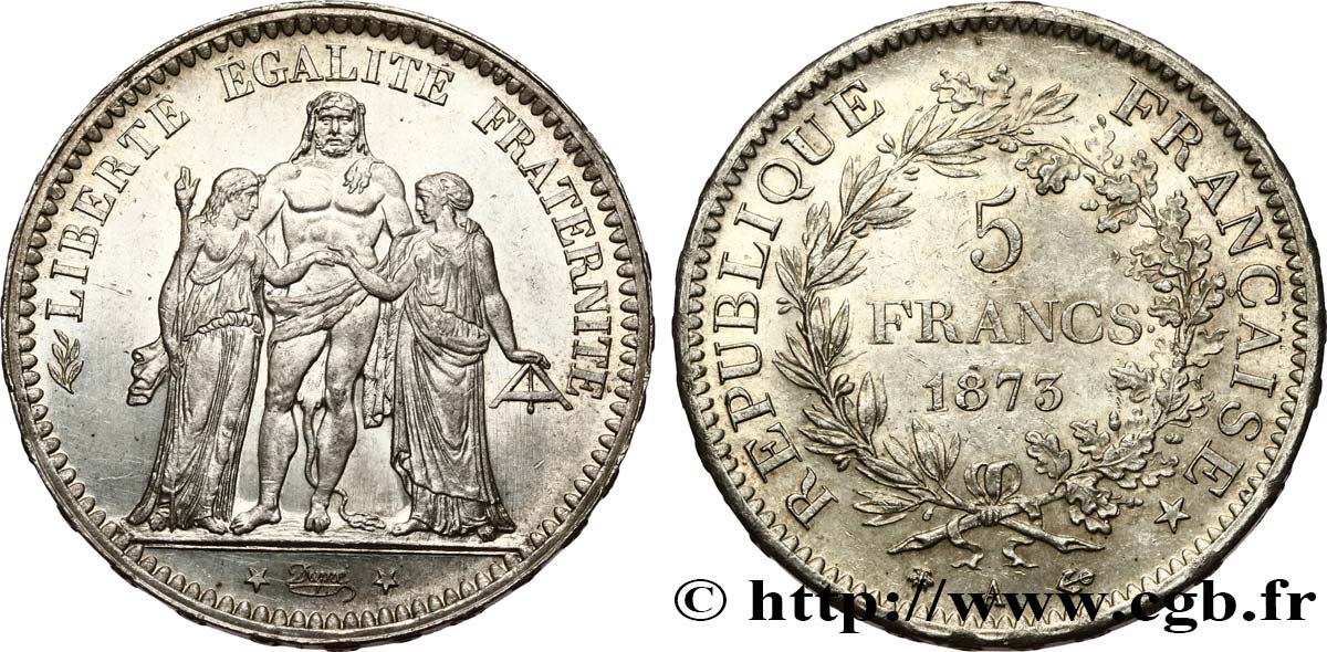 5 francs Hercule 1873 Paris F.334/9 AU/MS 