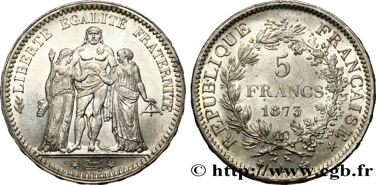 5 francs Hercule 1873 Paris F.334/9 MS62 