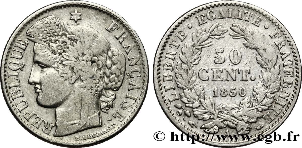 50 centimes Cérès, IIe République 1850 Paris F.184/2 q.MB 