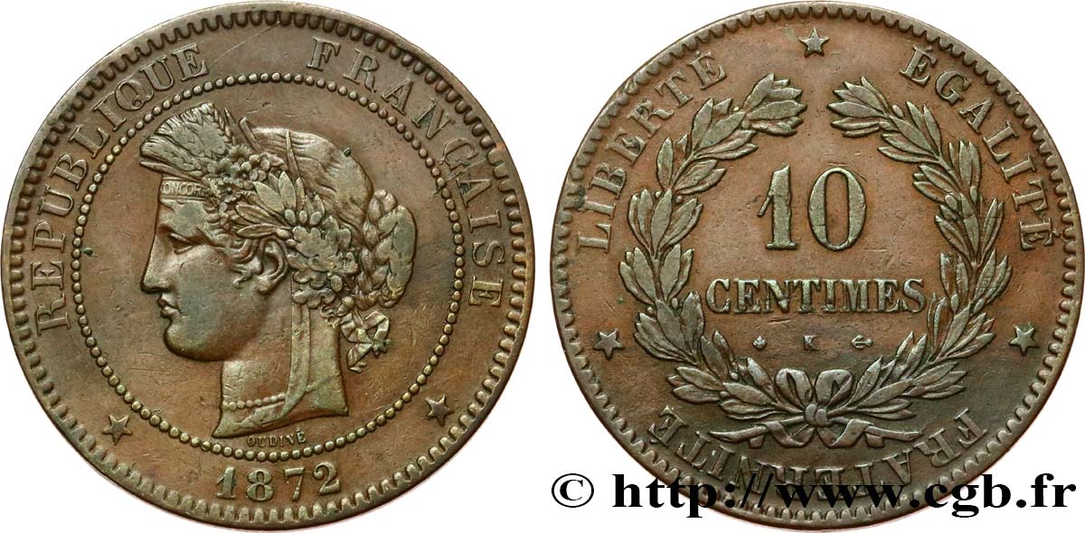 10 centimes Cérès 1872 Bordeaux F.135/9 XF40 