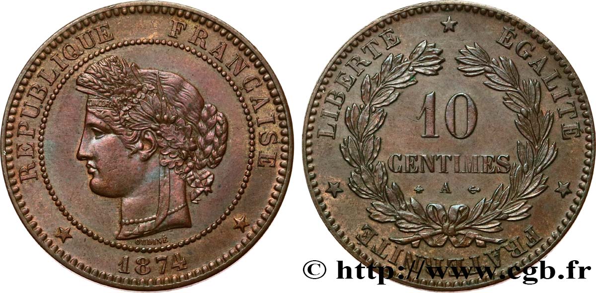 10 centimes Cérès 1874 Paris F.135/12 SUP 