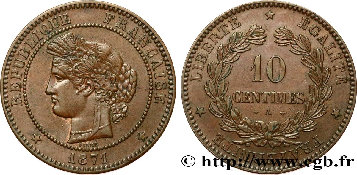 10 centimes Cérès 1871 Paris F.135/5 TTB53 