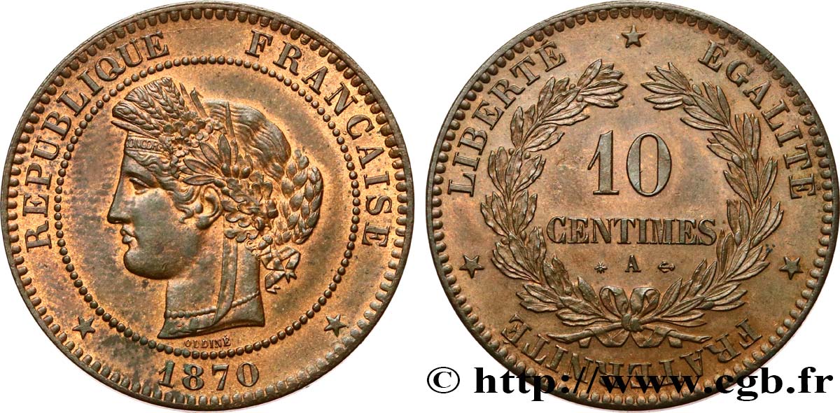 10 centimes Cérès 1870 Paris F.135/4 SUP62 