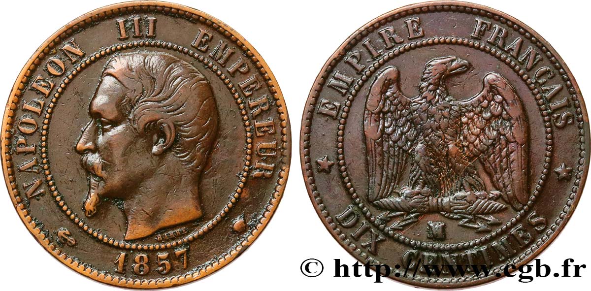 Dix centimes Napoléon III, tête nue 1857 Marseille F.133/45 TTB 