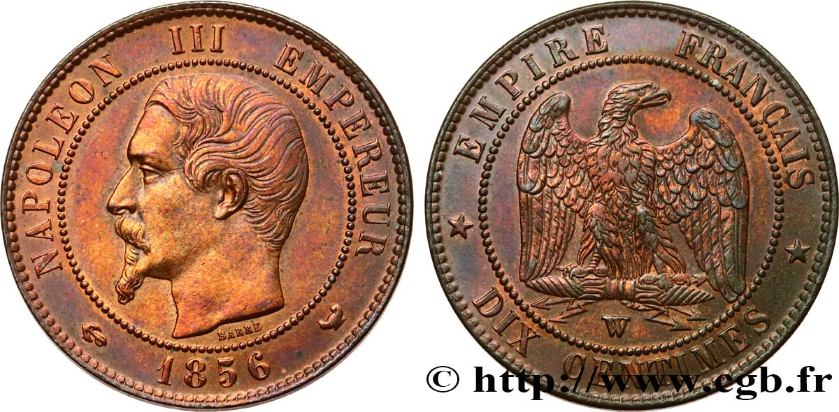 Dix centimes Napoléon III, tête nue 1856 Lille F.133/40 SUP 