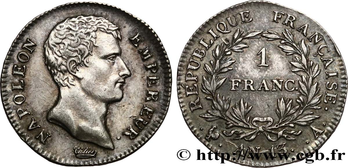 1 franc Napoléon Empereur, Calendrier révolutionnaire 1805 Paris F.201/14 AU 