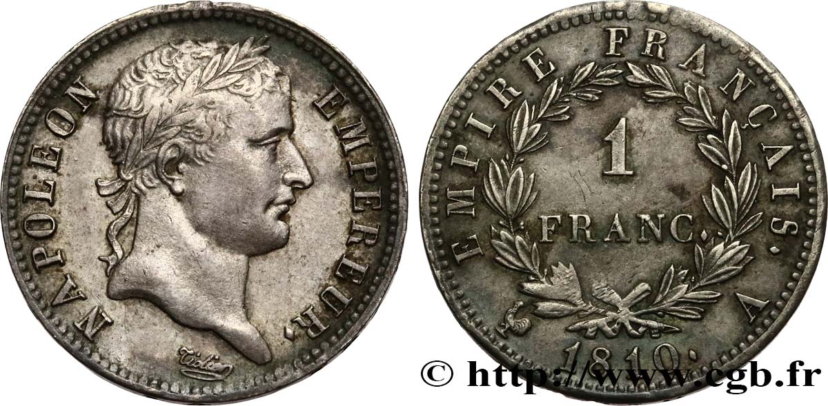 1 franc Napoléon Ier tête laurée, Empire français 1810 Paris F.205/12 fVZ 