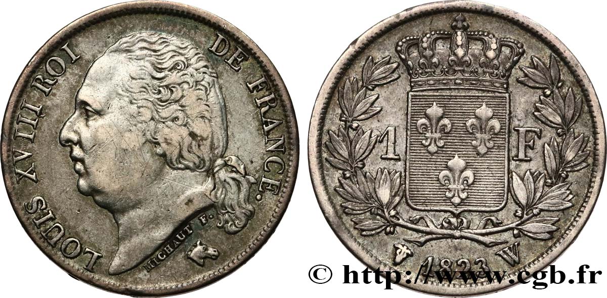 1 franc Louis XVIII 1823 Lille F.206/54 XF40 