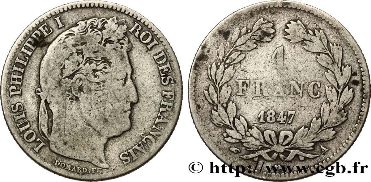 1 franc Louis-Philippe, couronne de chêne 1847 Paris F.210/110 F12 