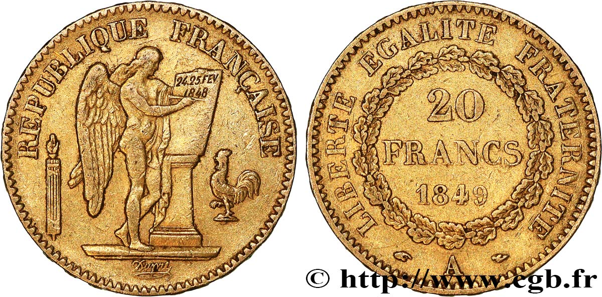 20 francs or Génie, IIe République 1849 Paris F.528/2 fSS 