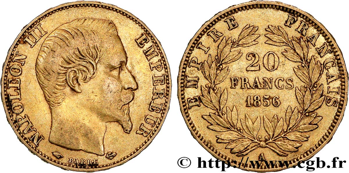 20 francs or Napoléon III, tête nue 1856 Paris F.531/9 fSS 