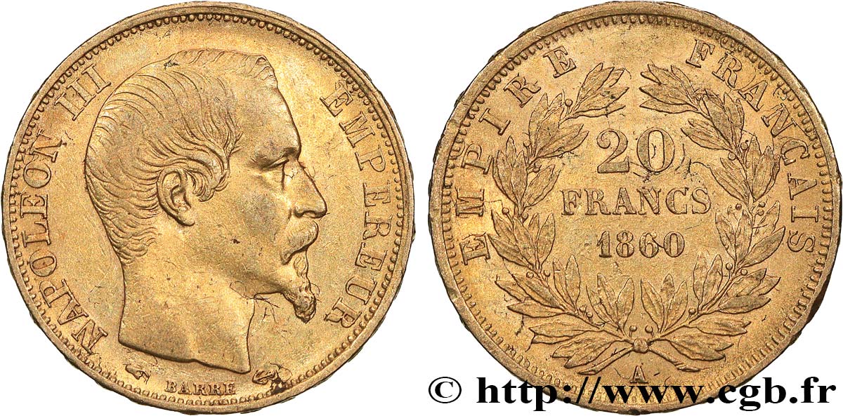 20 francs or Napoléon III, tête nue 1860 Paris F.531/18 MBC+ 