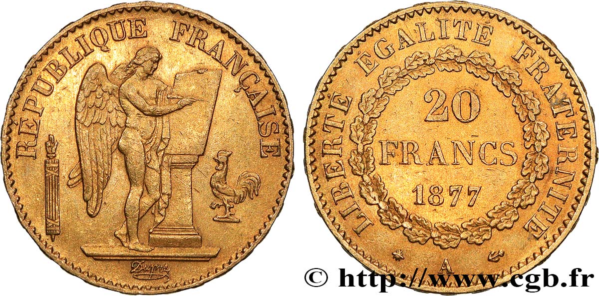 20 francs or Génie, Troisième République 1877 Paris F.533/5 XF 