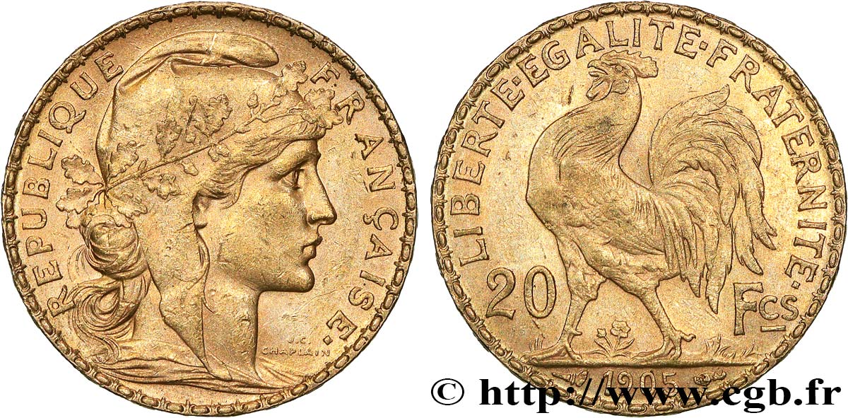20 francs or Coq, Dieu protège la France 1905 Paris F.534/10 TTB+ 