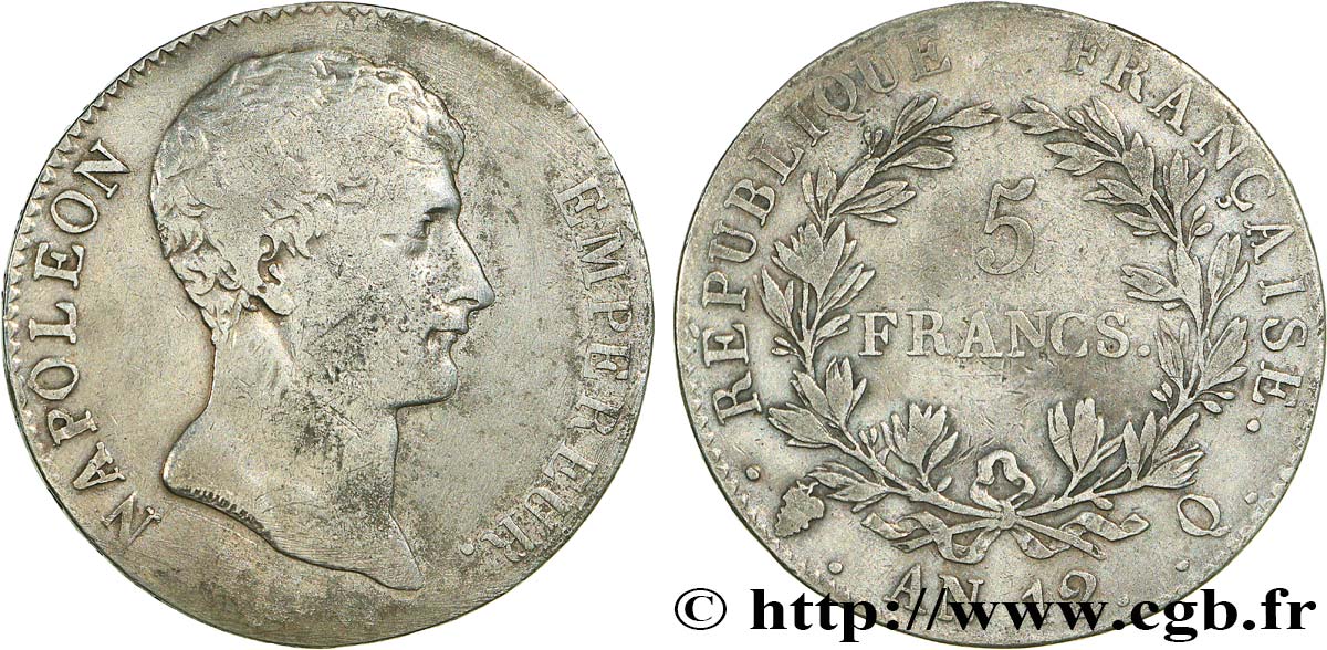 5 francs Napoléon Empereur, type intermédiaire 1804 Perpignan F.302/10 MB 