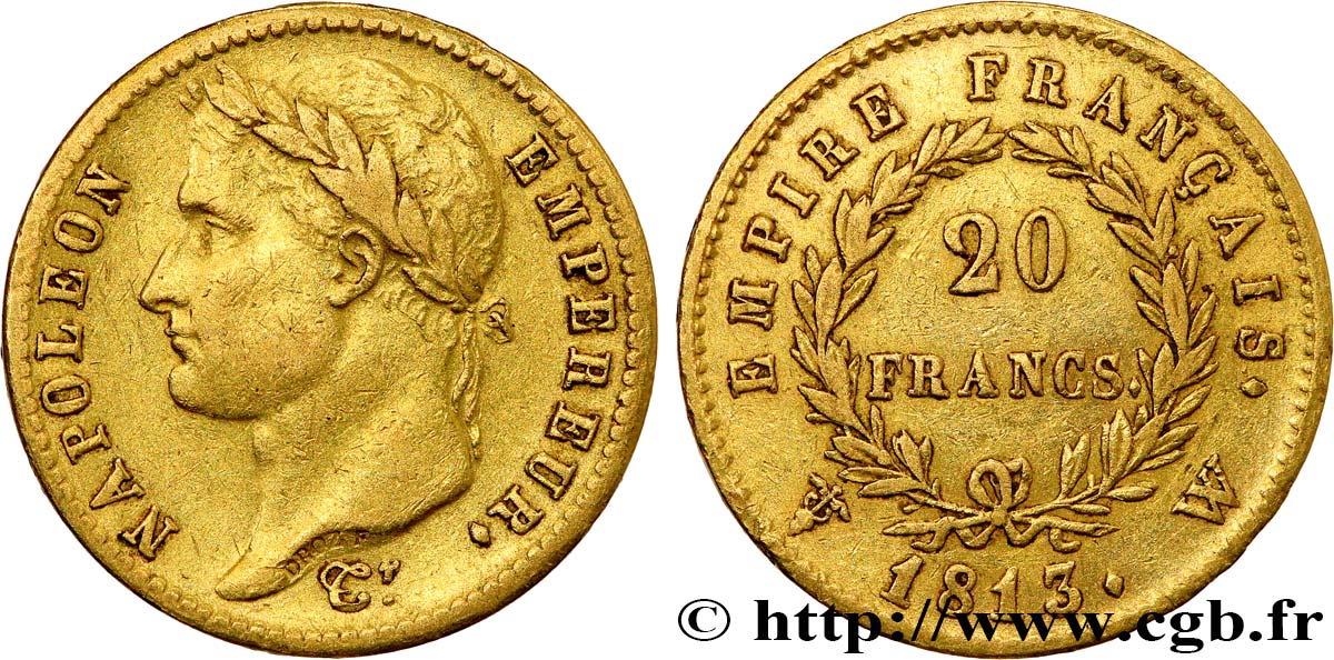 20 francs or Napoléon tête laurée, Empire français 1813 Lille F.516/38 SS45 