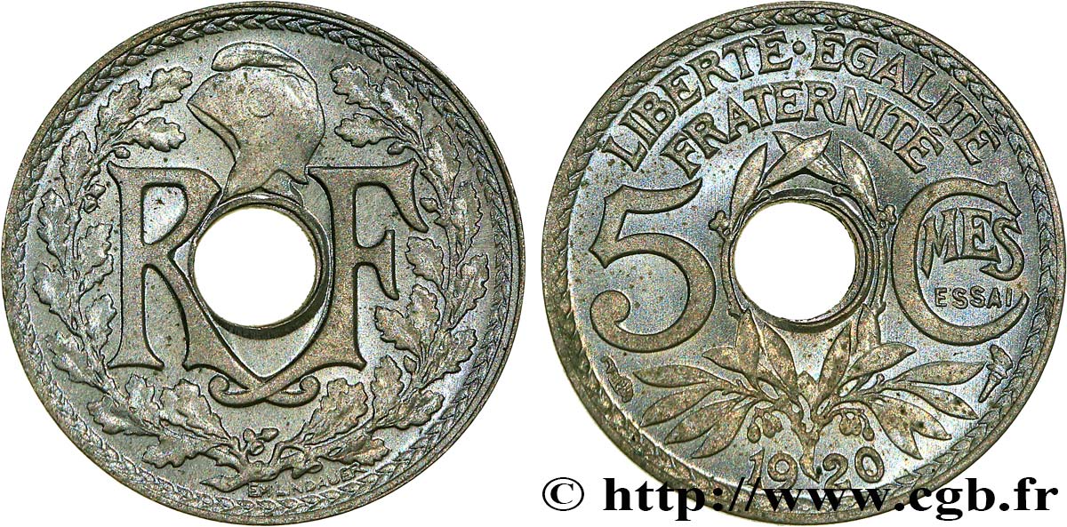 Essai de 5 centimes Lindauer, petit module 1920  F.122/1 MS63 