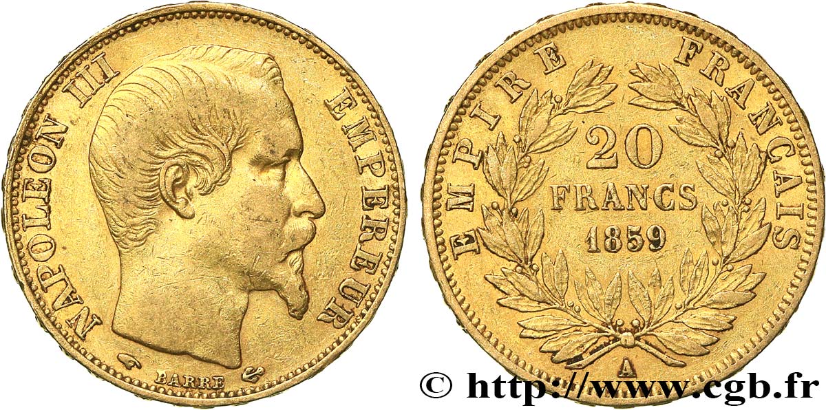 20 francs or Napoléon III, tête nue 1859 Paris F.531/15 XF 