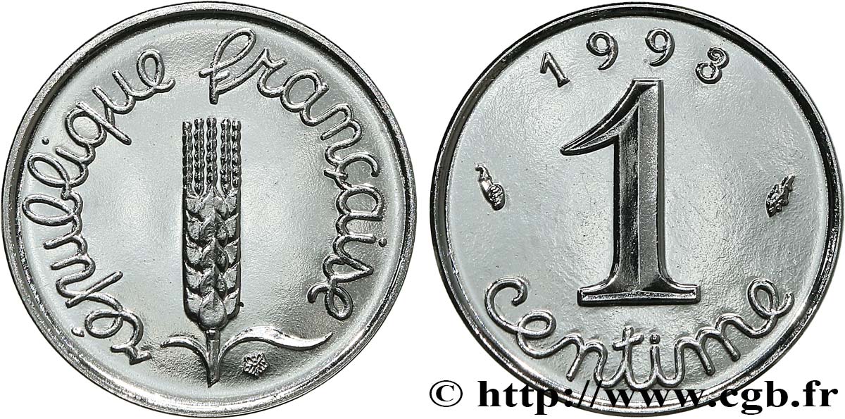1 centime Épi, BU (Brillant Universel), frappe médaille 1993 Pessac F.106/53 FDC 