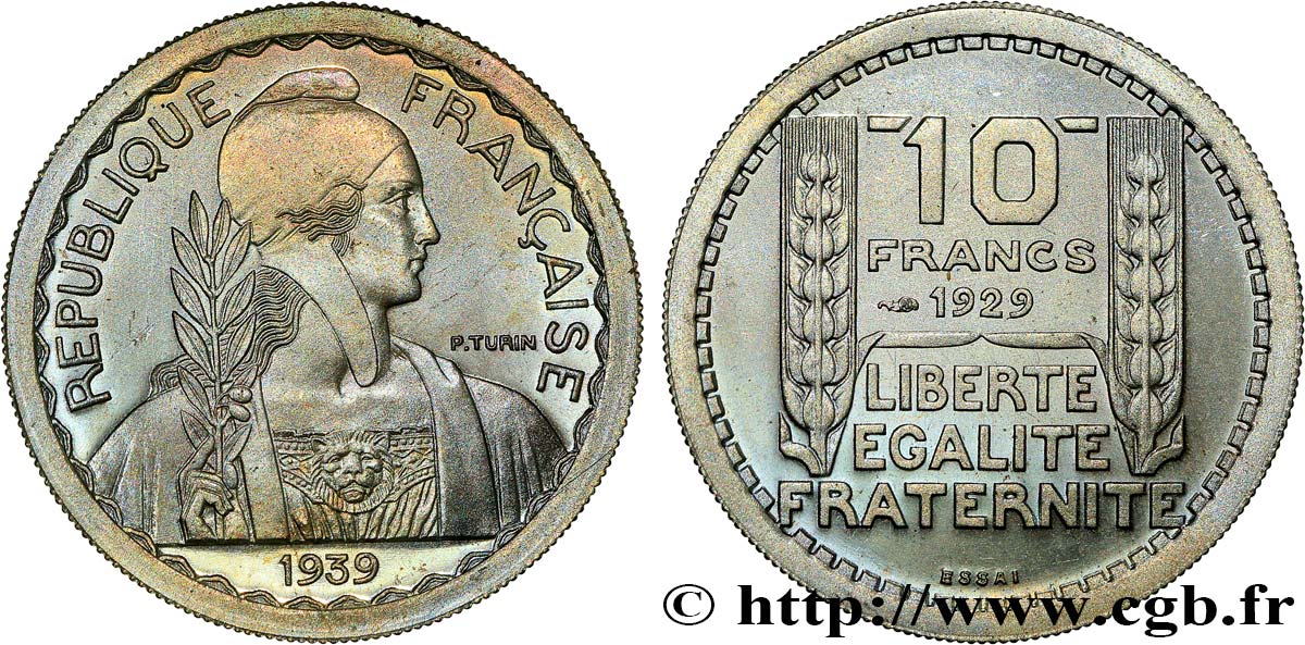 Essai hybride de 10 Francs Turin, module moyen, listel large, 26 mm, 7,5 g, cupro-nickel n.d. Paris GEM.174 13 fST64 