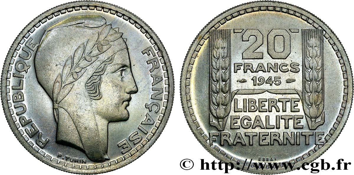 Essai de 20 francs Turin en cupro-nickel 1945 Paris GEM.206 1 FDC65 