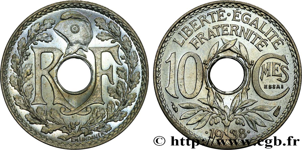 Essai de 10 centimes Lindauer, maillechort 1938 Paris F.139/1 MS66 