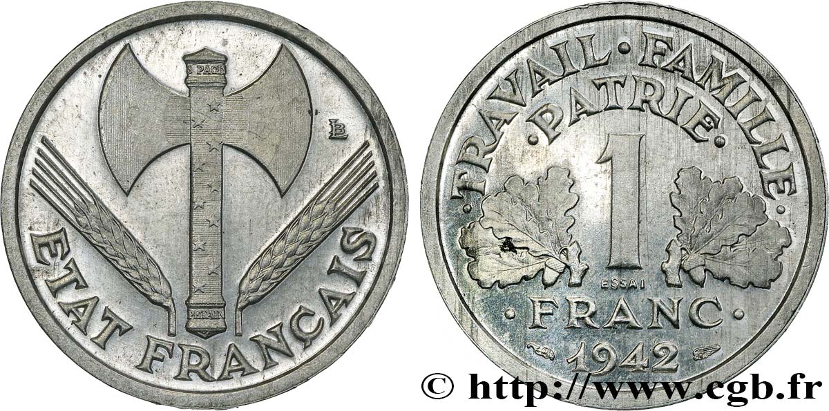 Essai de 1 franc Francisque, légère 1942 Paris F.223/1 SPL64 