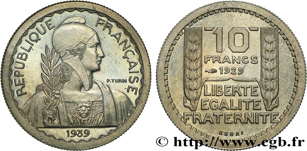Essai hybride de 10 Francs Turin, petit module, 21 mm, 4,5 g, cupro-nickel n.d. Paris GEM.174 22 FDC65 