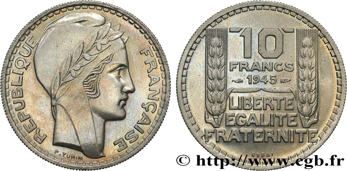 Essai de 10 francs Turin, grosse tête, rameaux longs 1945 Paris F.361/1 FDC65 