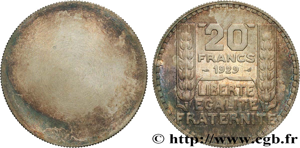 Essai uniface de revers de 20 francs Turin 1929 Paris GEM.199 2 ST65 