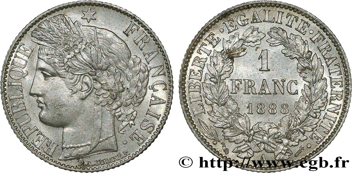 1 franc Cérès, Troisième République 1888 Paris F.216/10 SUP61 