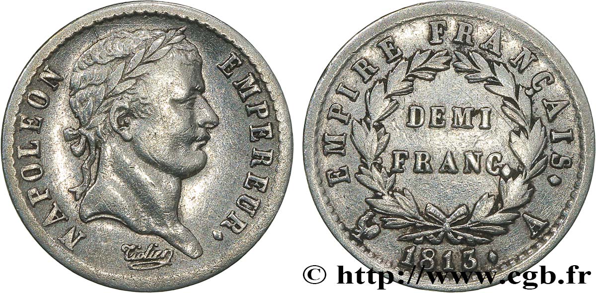 Demi-franc Napoléon Ier tête laurée, Empire français 1813 Paris F.178/50 TB+ 