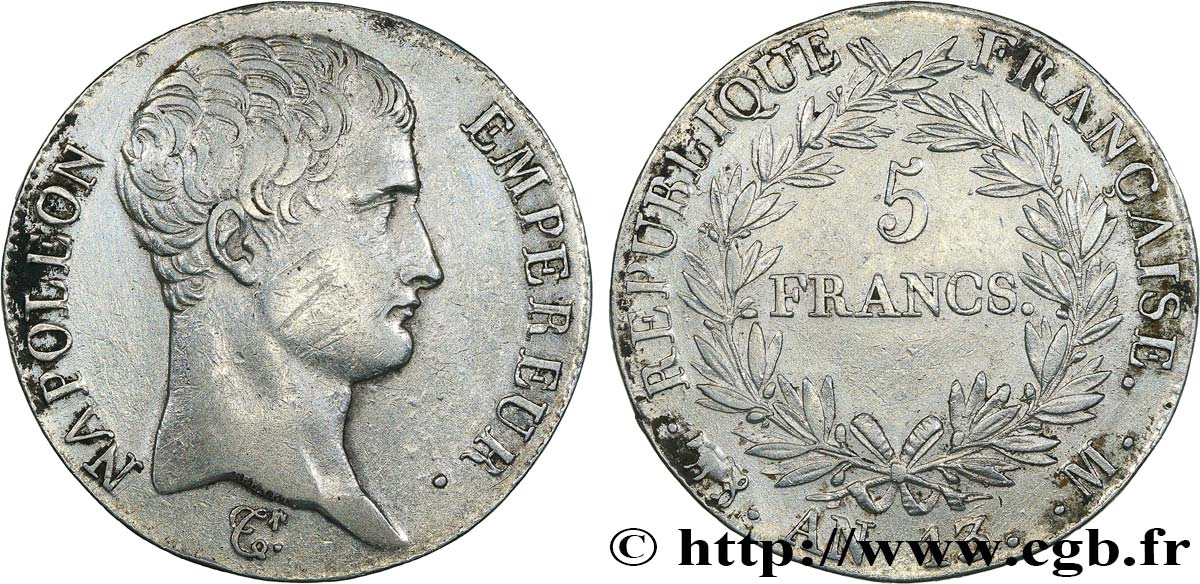 5 francs Napoléon Empereur, Calendrier révolutionnaire 1805 Toulouse F.303/13 TTB 